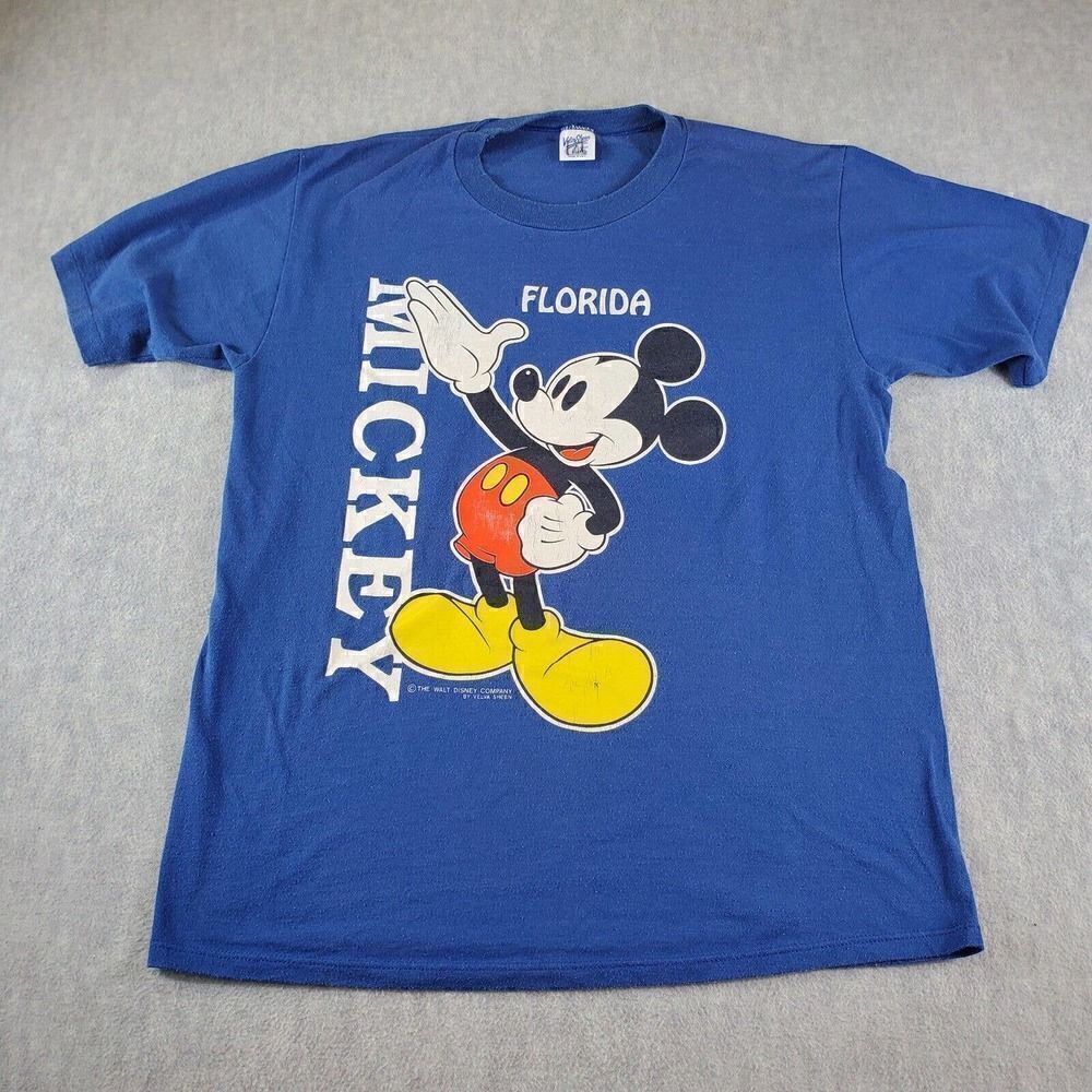 Vtg Mickey Mouse Shirt Mens XL Blue Velva Sheen Florida Walt Disney Made in USA